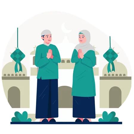 Muslim couple celebrating eid  Illustration