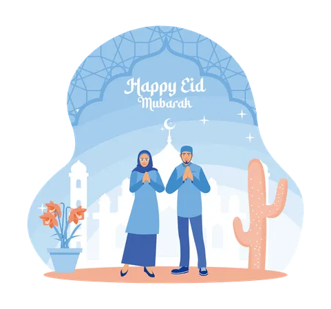 Muslim Couple Celebrating Ramadan  イラスト