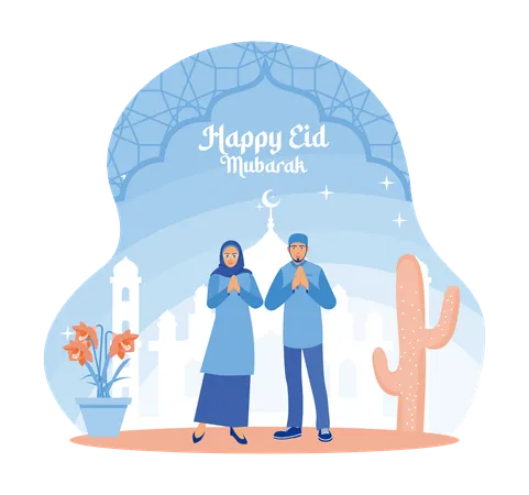 Muslim Couple Celebrating Ramadan  Illustration