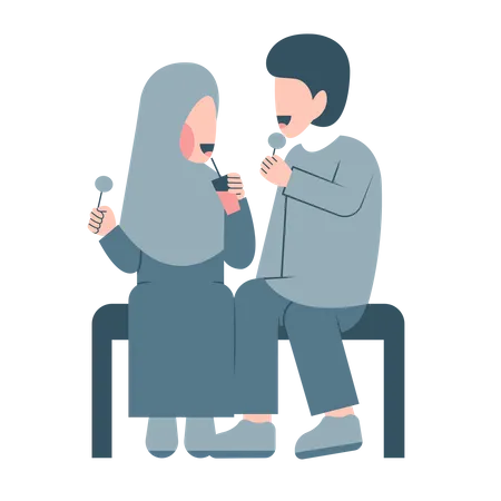 Muslim Couple Dating  Illustration