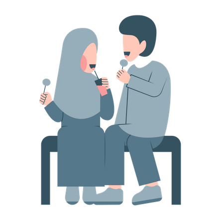 Muslim Couple Dating  Illustration