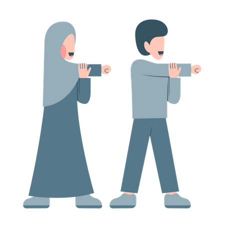 Muslim Couple Doing Exercise  Illustration