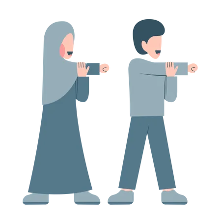 Muslim Couple Doing Exercise  Illustration