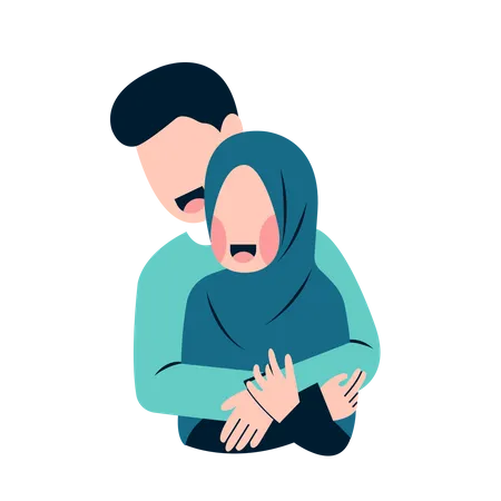 Muslim couple doing funny pose  Illustration