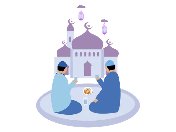 Muslim couple doing iftar  Illustration