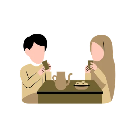 Muslim Couple Doing Ifthar  Illustration