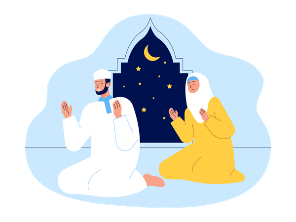 Muslim couple doing islamic prayer  Illustration