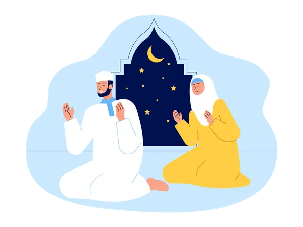 Muslim couple doing islamic prayer  Illustration