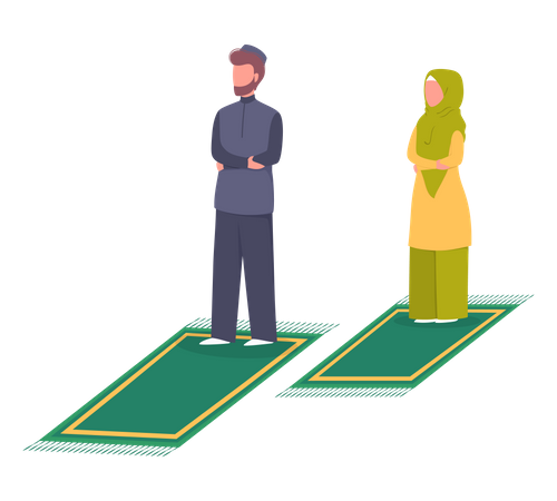 Muslim couple doing namaz prayer Illustration