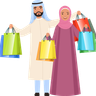 illustrations for muslim couple doing shopping
