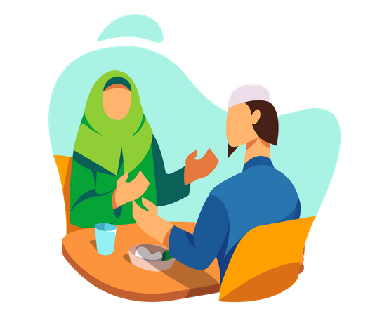 Muslim couple enjoying iftar meal  Illustration