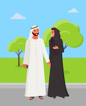 Muslim couple enjoying together in park  Illustration