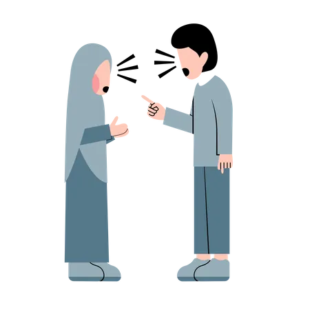 Muslim Couple Fighting  Illustration