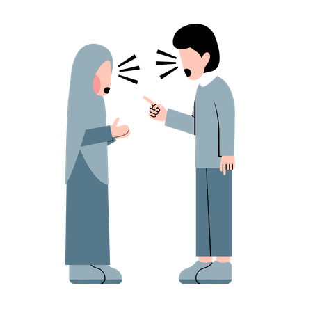 Muslim Couple Fighting  Illustration