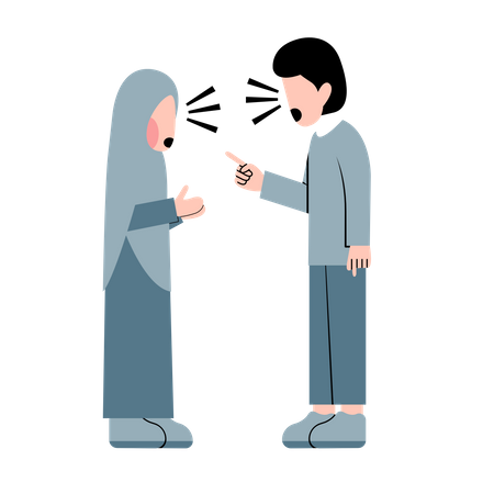Muslim Couple Fighting  Illustration