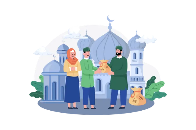 Muslim couple giving zakat  Illustration