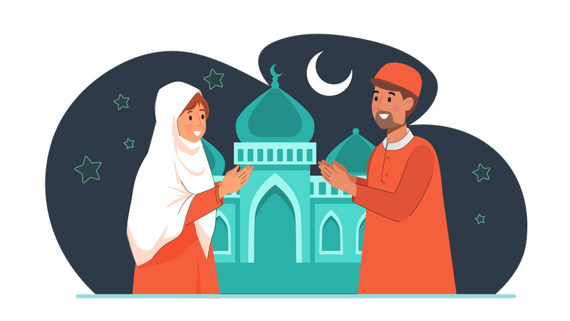 Muslim couple greeting each other Illustration