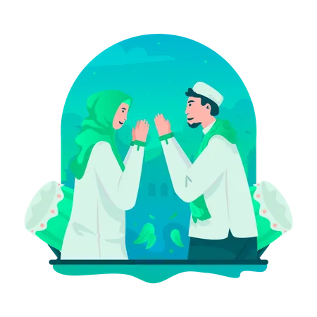 Muslim couple greeting each other  Illustration