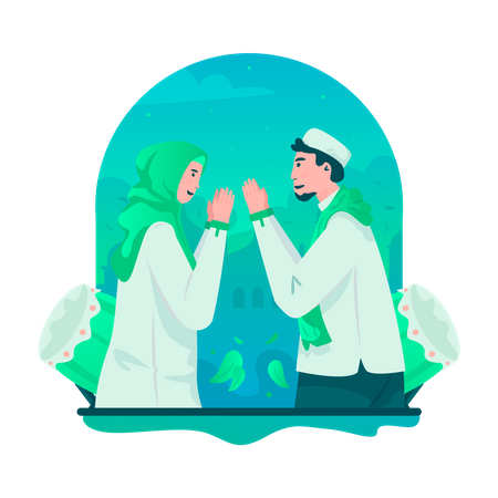 Muslim couple greeting each other  Illustration