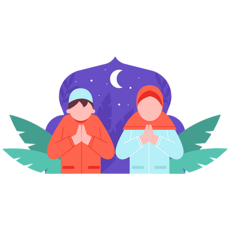 Muslim couple greeting for Ramadan  Illustration