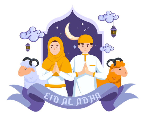 Muslim couple greeting  Illustration