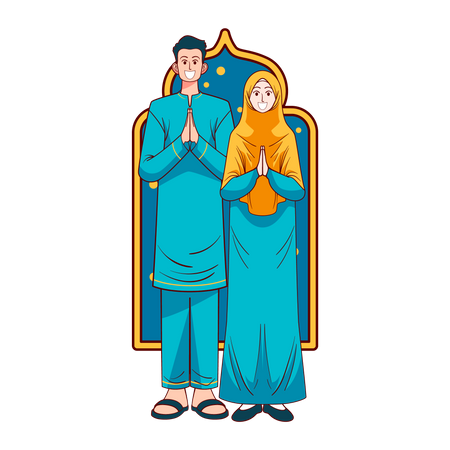 Muslim couple greeting  Illustration