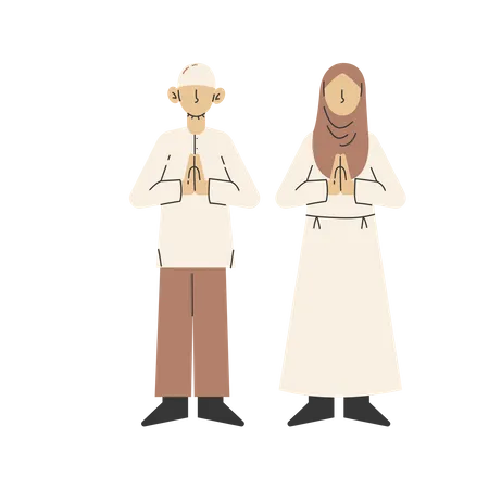 Muslim couple greeting  Illustration