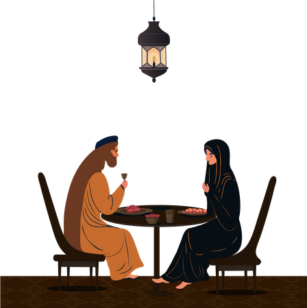 Muslim Couple Having Delicious Meals  Illustration