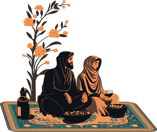 Muslim Couple Having Delicious Meals  Illustration