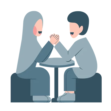 Muslim Couple Having Dinner  Illustration