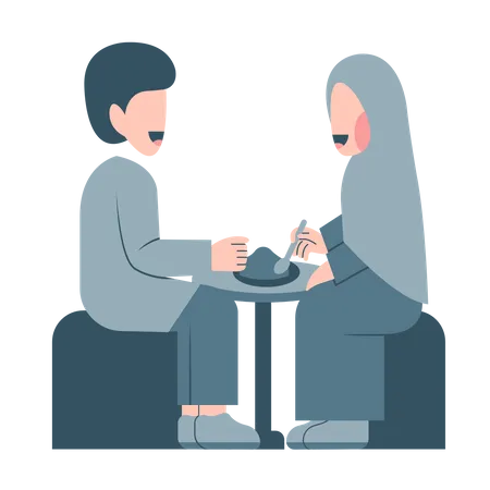 Muslim Couple Having Dinner  Illustration