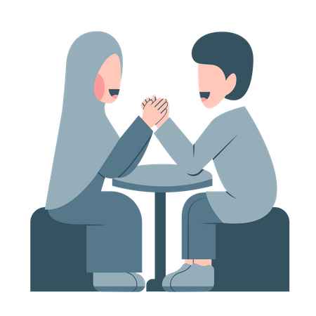 Muslim Couple Having Dinner  Illustration