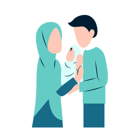 Muslim Couple holding Baby  イラスト