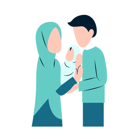 Muslim Couple holding Baby  Illustration