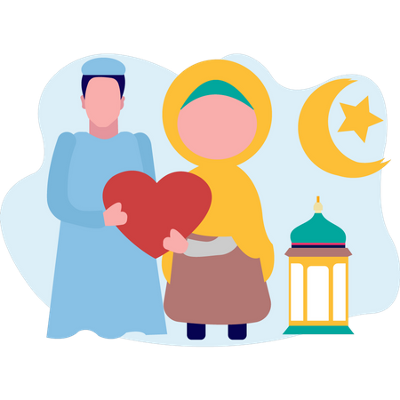 Muslim couple holding heart  Illustration