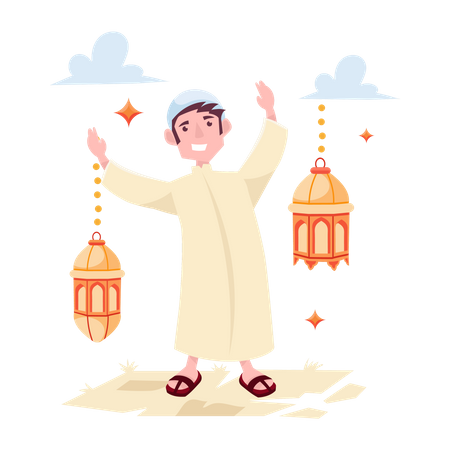 Muslim Couple holding lantern  Illustration