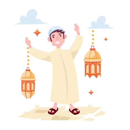 Muslim Couple holding lantern  Illustration