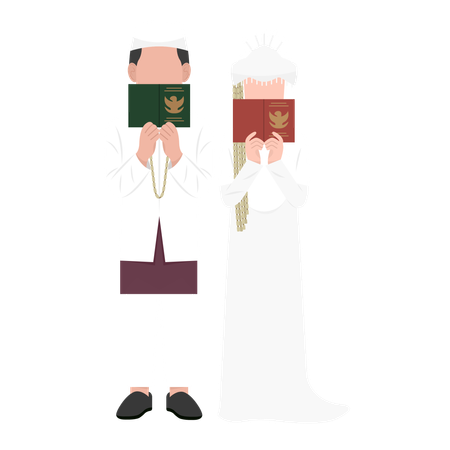 Muslim couple holding Quran  Illustration