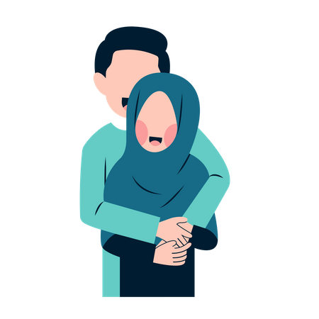 Muslim couple hugging  イラスト