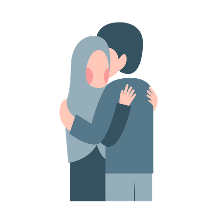 Muslim Couple Hugging  Illustration
