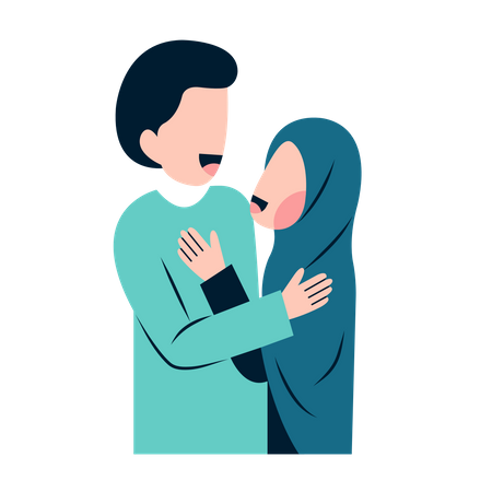 Muslim couple hugging each other  Illustration