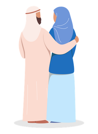 Muslim couple hugging each other Illustration