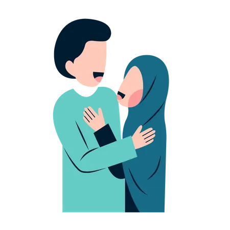 Muslim couple hugging each other  Illustration