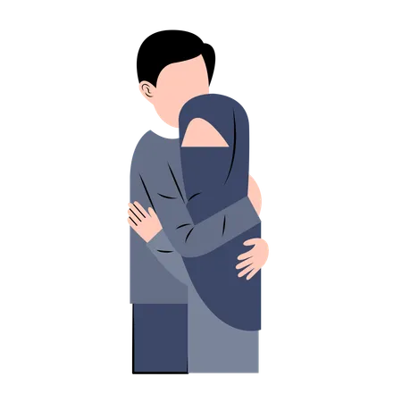 Muslim Couple hugging  Illustration