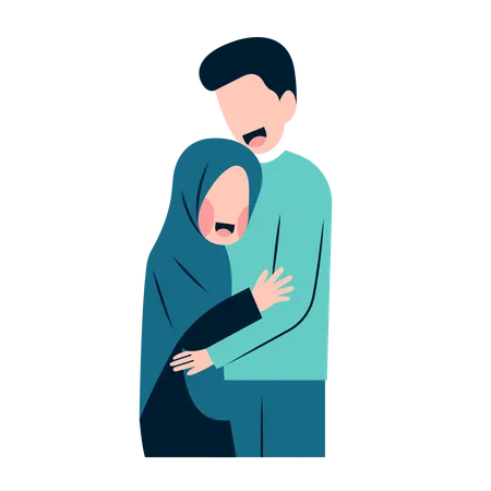 Muslim couple hugging warmly  Illustration