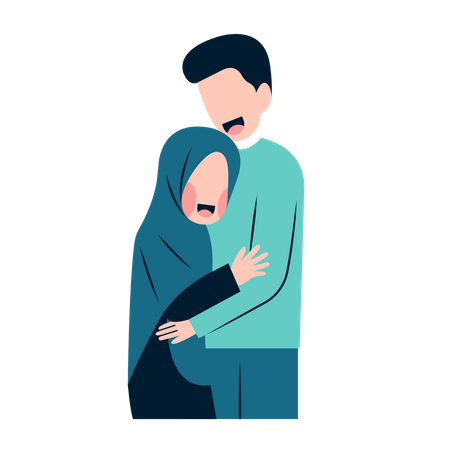 Muslim couple hugging warmly  Illustration