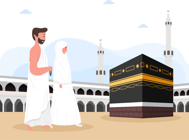 Muslim couple is doing Islamic hajj pilgrimage  Illustration