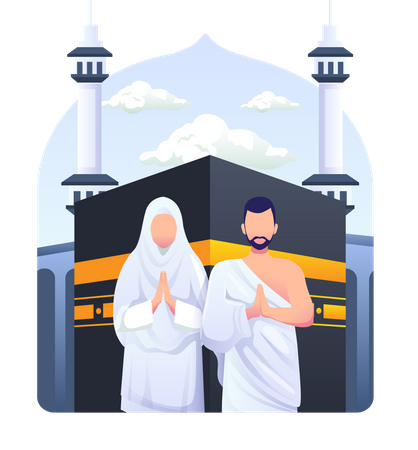 Muslim couple is doing Islamic hajj pilgrimage  Illustration