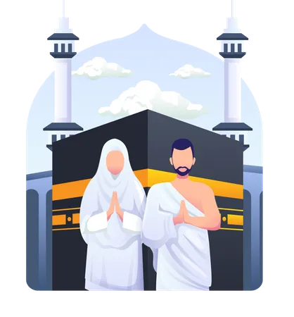 Muslim couple is doing Islamic hajj pilgrimage  Illustration