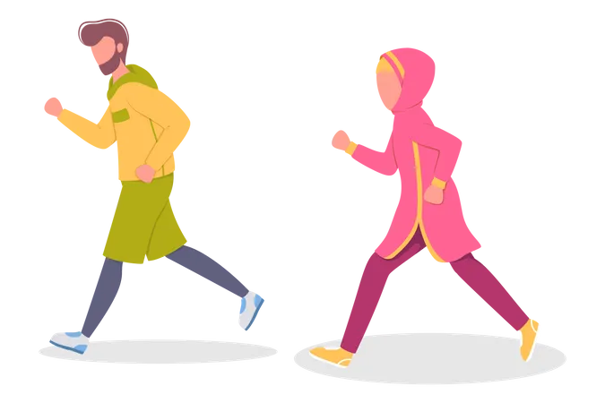 Muslim couple jogging Illustration